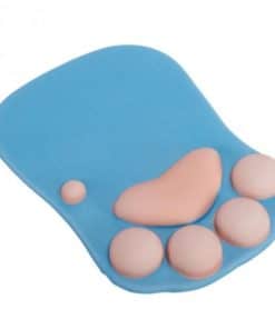 tapis de souris ergonomique patte chat bleu