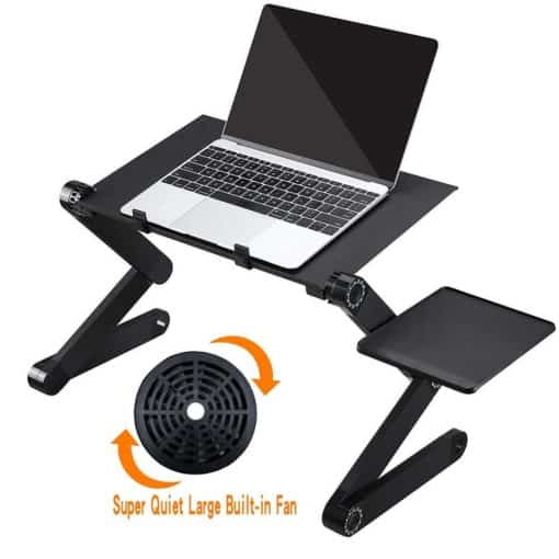 Tablette ajustable noir en aluminium pour ordinateur portable avec ventilateur intégré