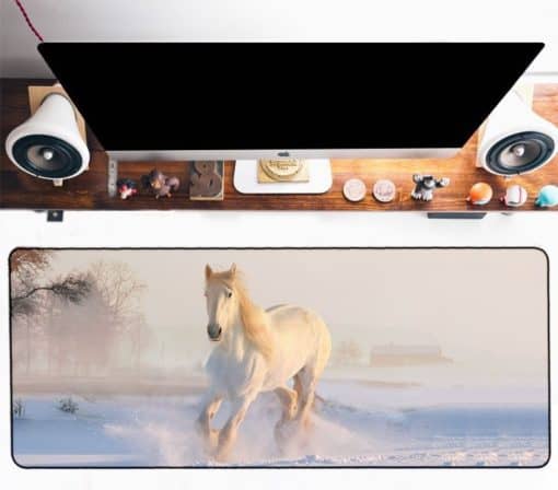Tapis de souris XXL – Série animaux – Cheval blanc dans la neige