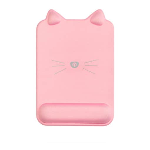Tapis de souris ergonomique forme de chat avec repose-poignet couleur rose grande taille